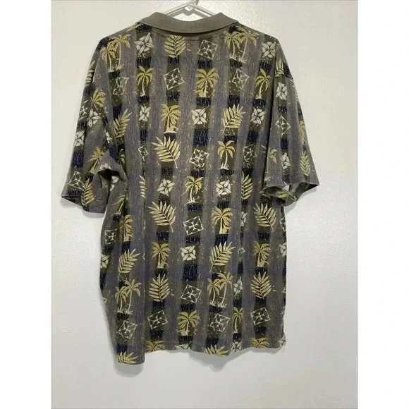 Woolrich Shirt Mens Large Button Up Short Sleeve Hawaiian Floral Tropical Gray - Picture 2 of 8